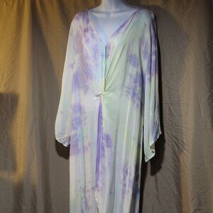 ODDY Women's 1XL/2XL Swimwear Coverup Kimono Multicolor Tie-Dye Beach Pool